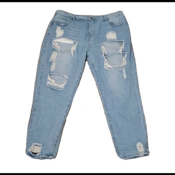 Distressed jeans sz 2X distressed boyfriend jeans XXL High Rise denim jeans - Picture 4 of 7